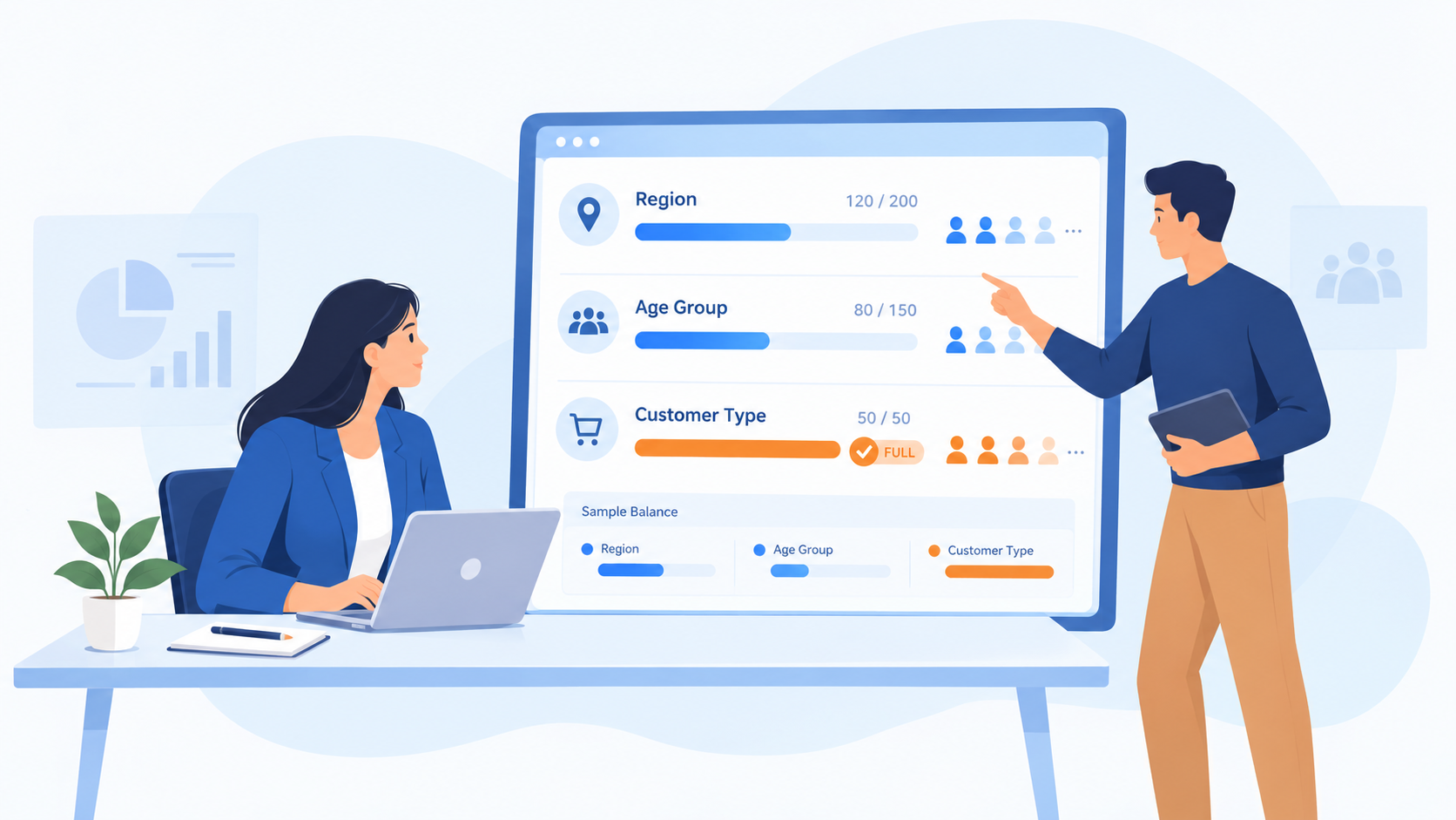 Quota management dashboard for market research sample targets