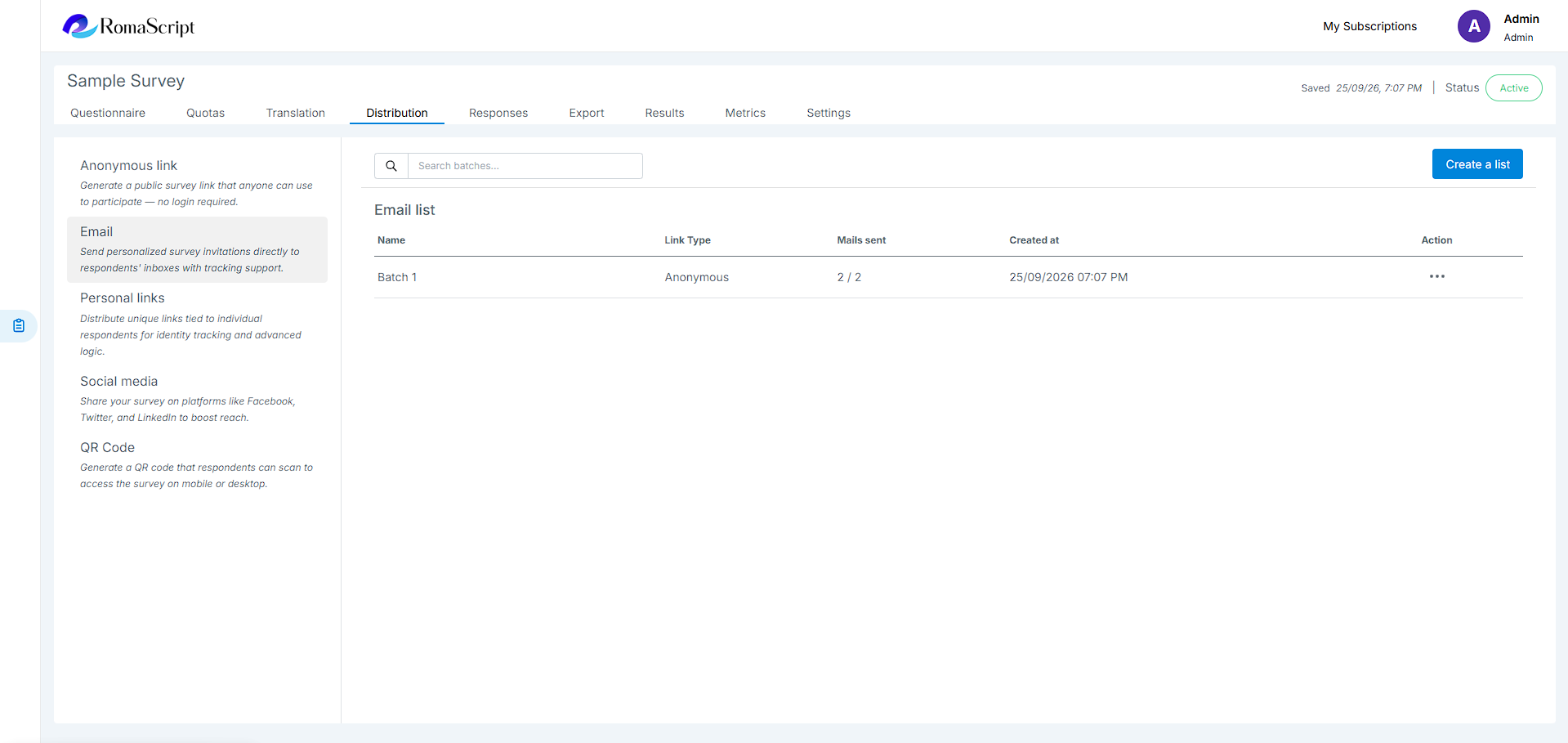 RomaScript Email Distribution
