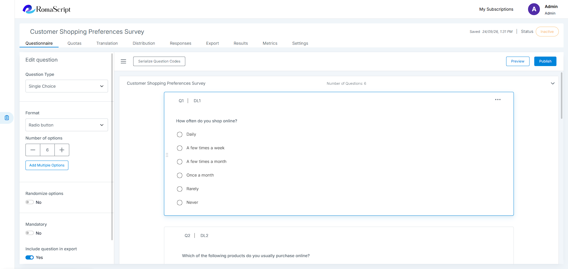 RomaScript AI Scripting screen
