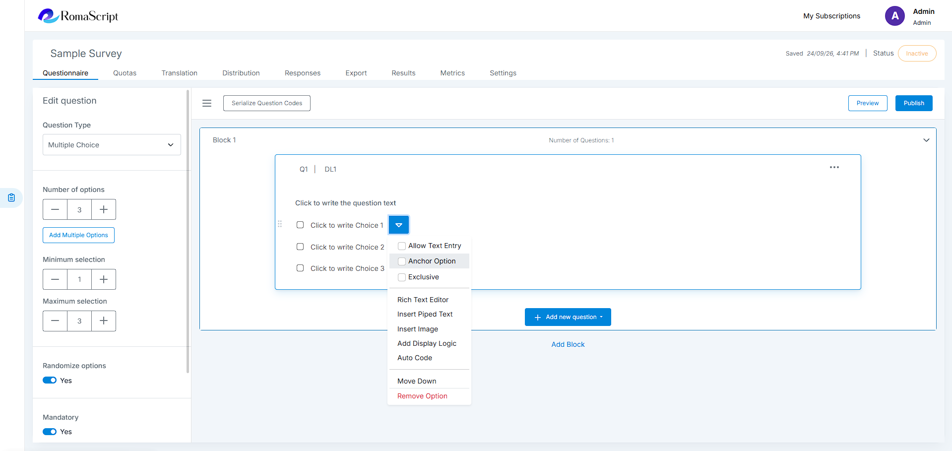 RomaScript Anchor Option