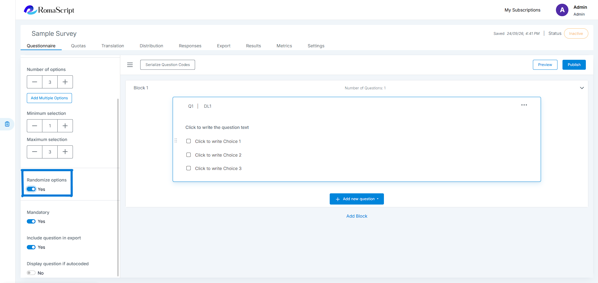 RomaScript Option Randomization