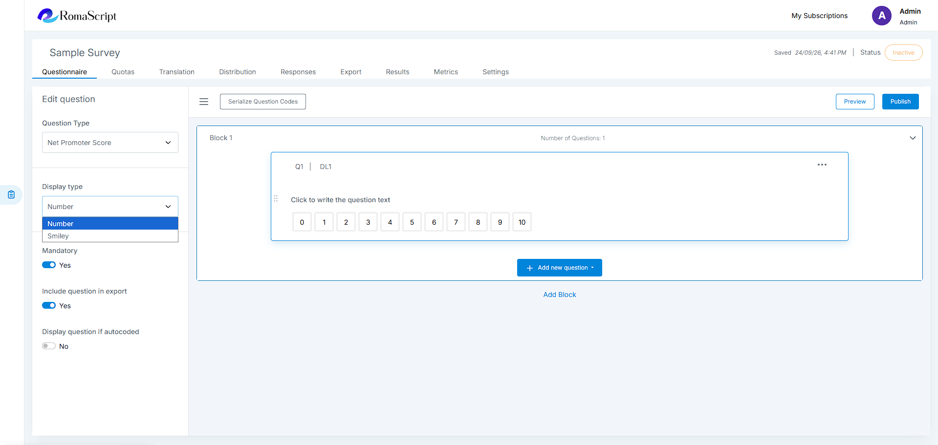 RomaScript NPS question