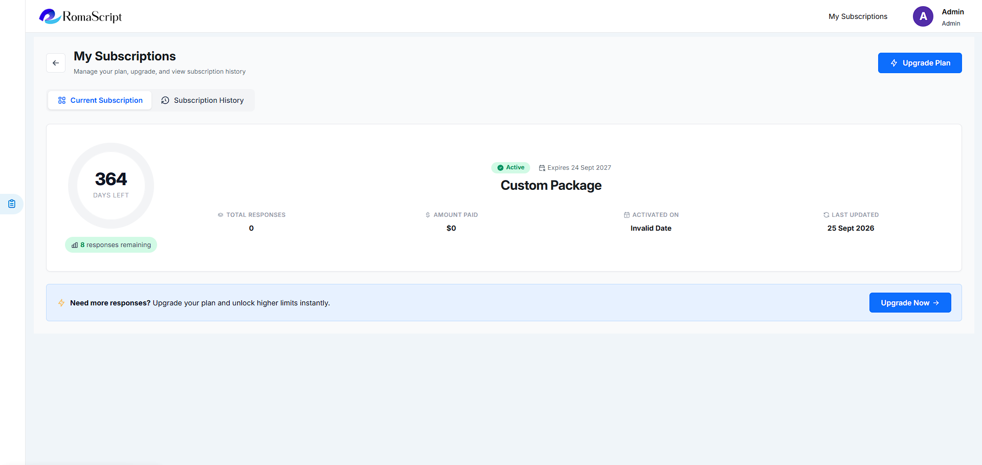 RomaScript Subscription Plan